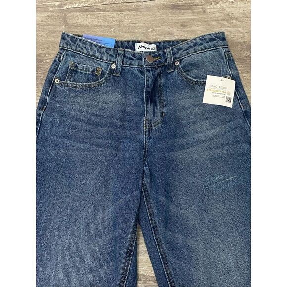 Abound Distressed High Rise Mom Jeans Denim Ankle Crop Women’s Sz 26 - Picture 2 of 7